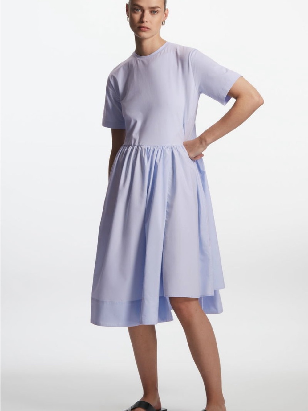 COS Sz L Lilac Poplin Relaxed Lagenlook Knee Lenght Dress